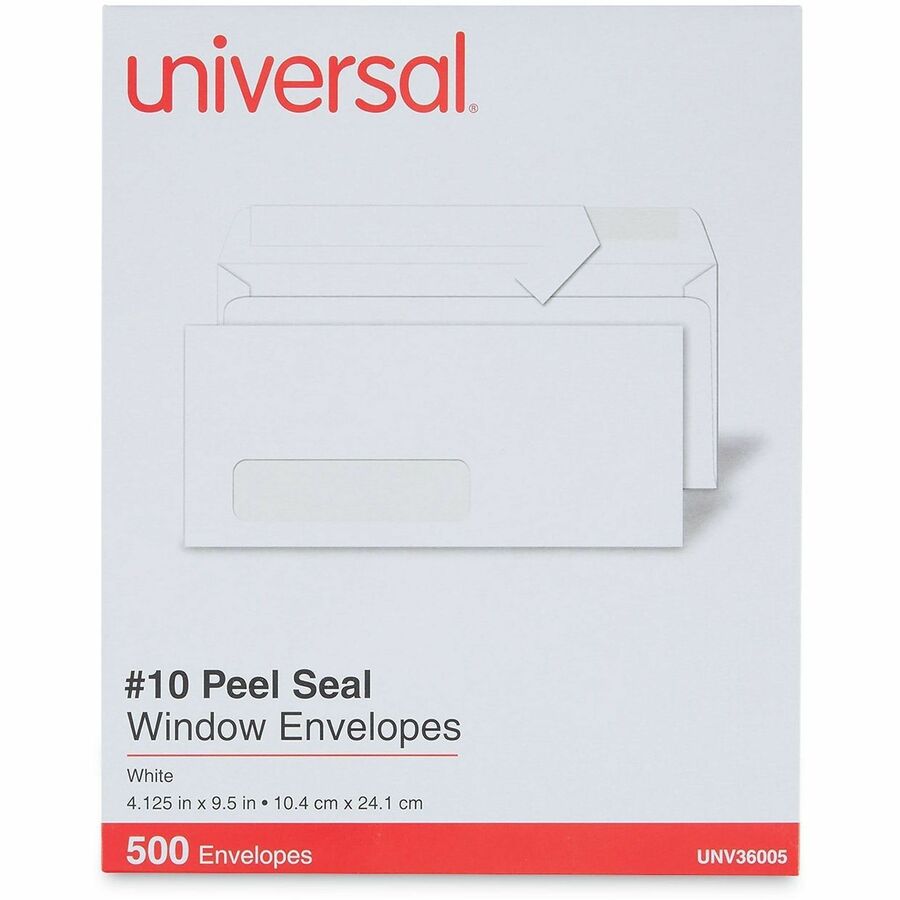 Peel Seal Strip Business Envelope, Address Window, #10, Square Flap, Self-Adhesive Closure, 4.13 x 9.5, White, 500/Box
