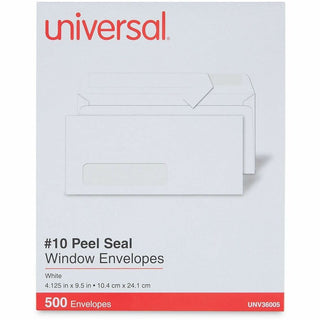 Peel Seal Strip Business Envelope, Address Window, #10, Square Flap, Self-Adhesive Closure, 4.13 x 9.5, White, 500/Box