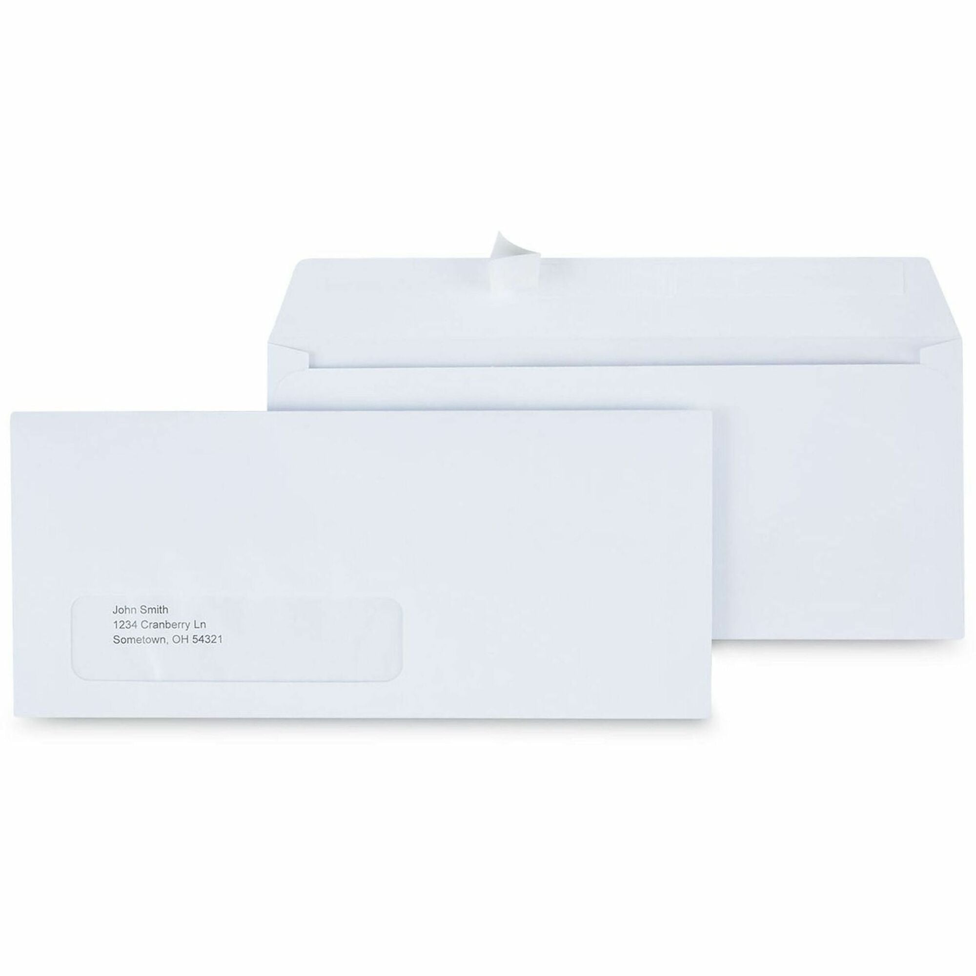 Peel Seal Strip Business Envelope, Address Window, #10, Square Flap, Self-Adhesive Closure, 4.13 x 9.5, White, 500/Box