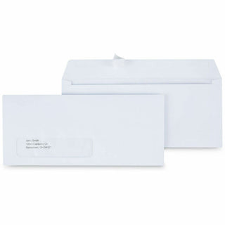 Peel Seal Strip Business Envelope, Address Window, #10, Square Flap, Self-Adhesive Closure, 4.13 x 9.5, White, 500/Box