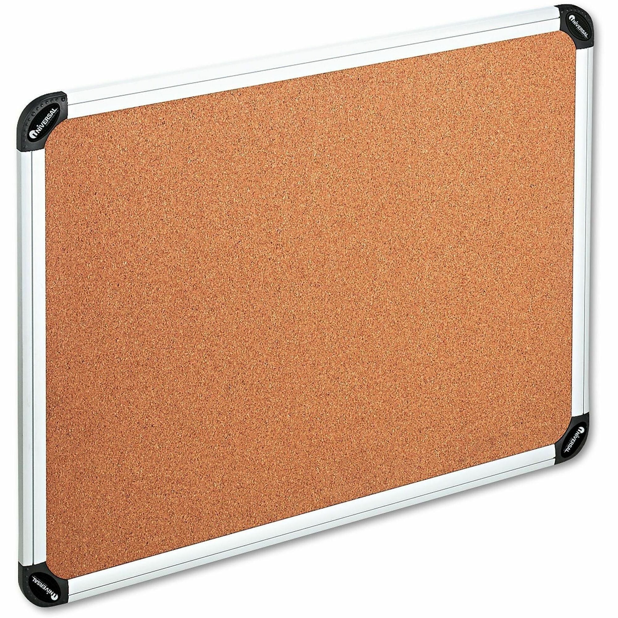 Cork Board with Aluminum Frame, 48 x 36, Tan Surface, Silver Frame