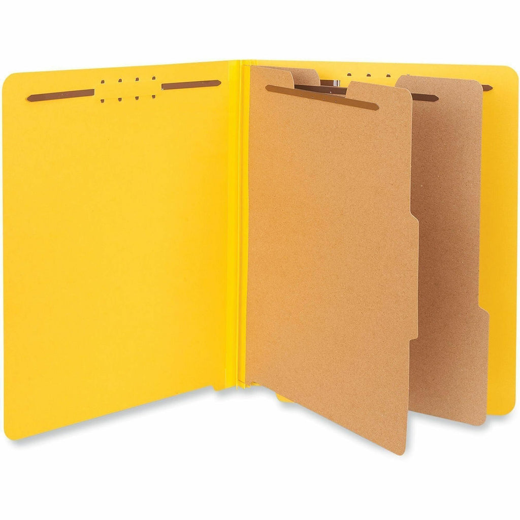 Deluxe Six-Section Pressboard End Tab Classification Folders, 2 Dividers, 6 Fasteners, Letter Size, Yellow, 10/Box
