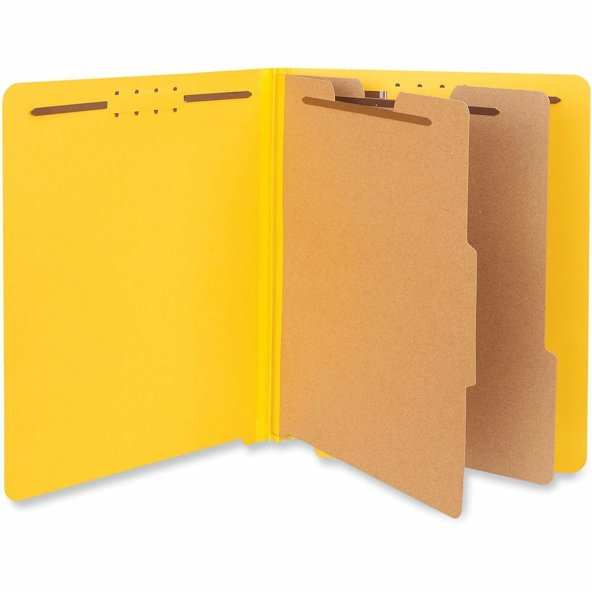 Deluxe Six-Section Pressboard End Tab Classification Folders, 2 Dividers, 6 Fasteners, Letter Size, Yellow, 10/Box