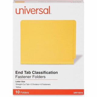 Deluxe Six-Section Pressboard End Tab Classification Folders, 2 Dividers, 6 Fasteners, Letter Size, Yellow, 10/Box