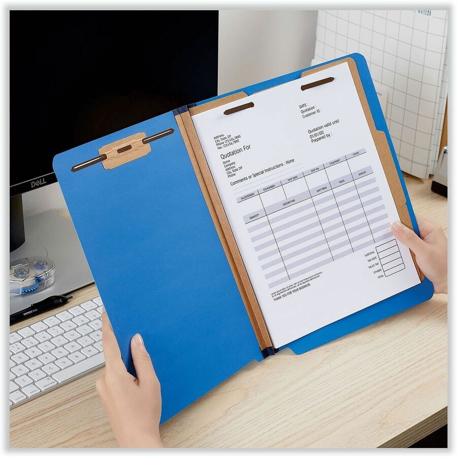 Deluxe Six-Section Pressboard End Tab Classification Folders, 2 Dividers, 6 Fasteners, Letter Size, Cobalt Blue, 10/Box