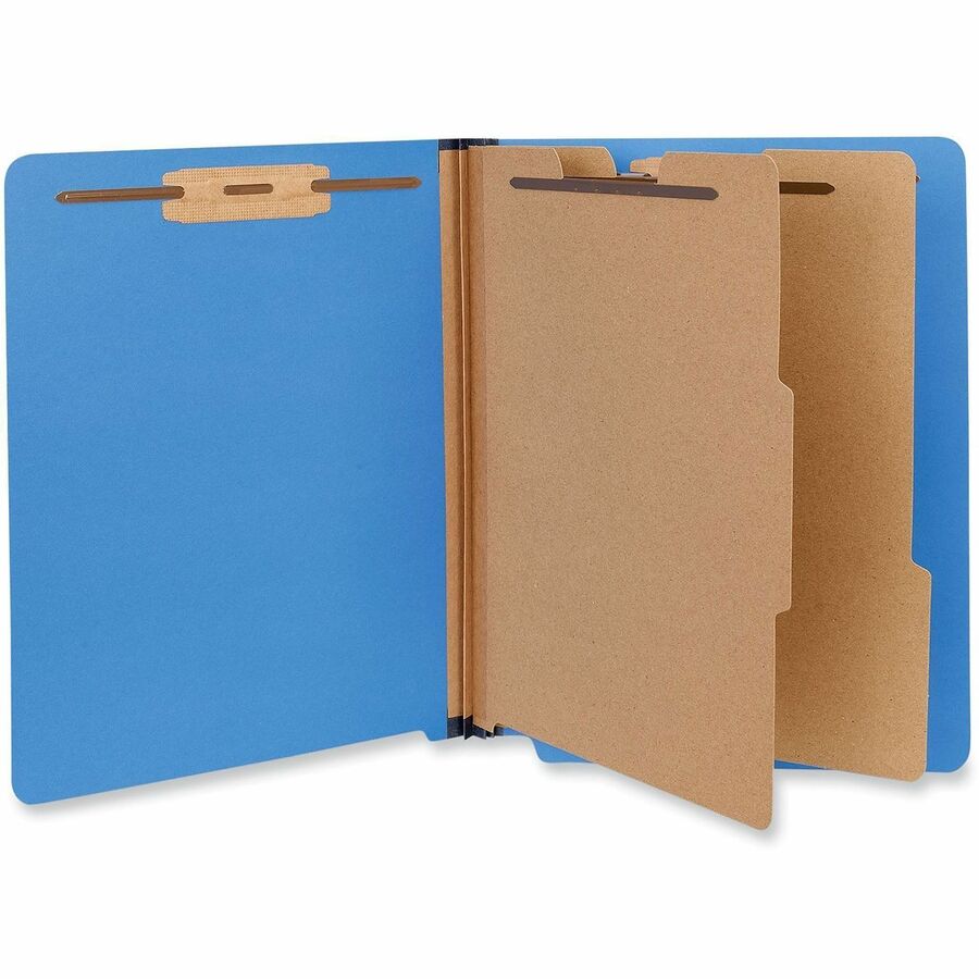 Deluxe Six-Section Pressboard End Tab Classification Folders, 2 Dividers, 6 Fasteners, Letter Size, Cobalt Blue, 10/Box