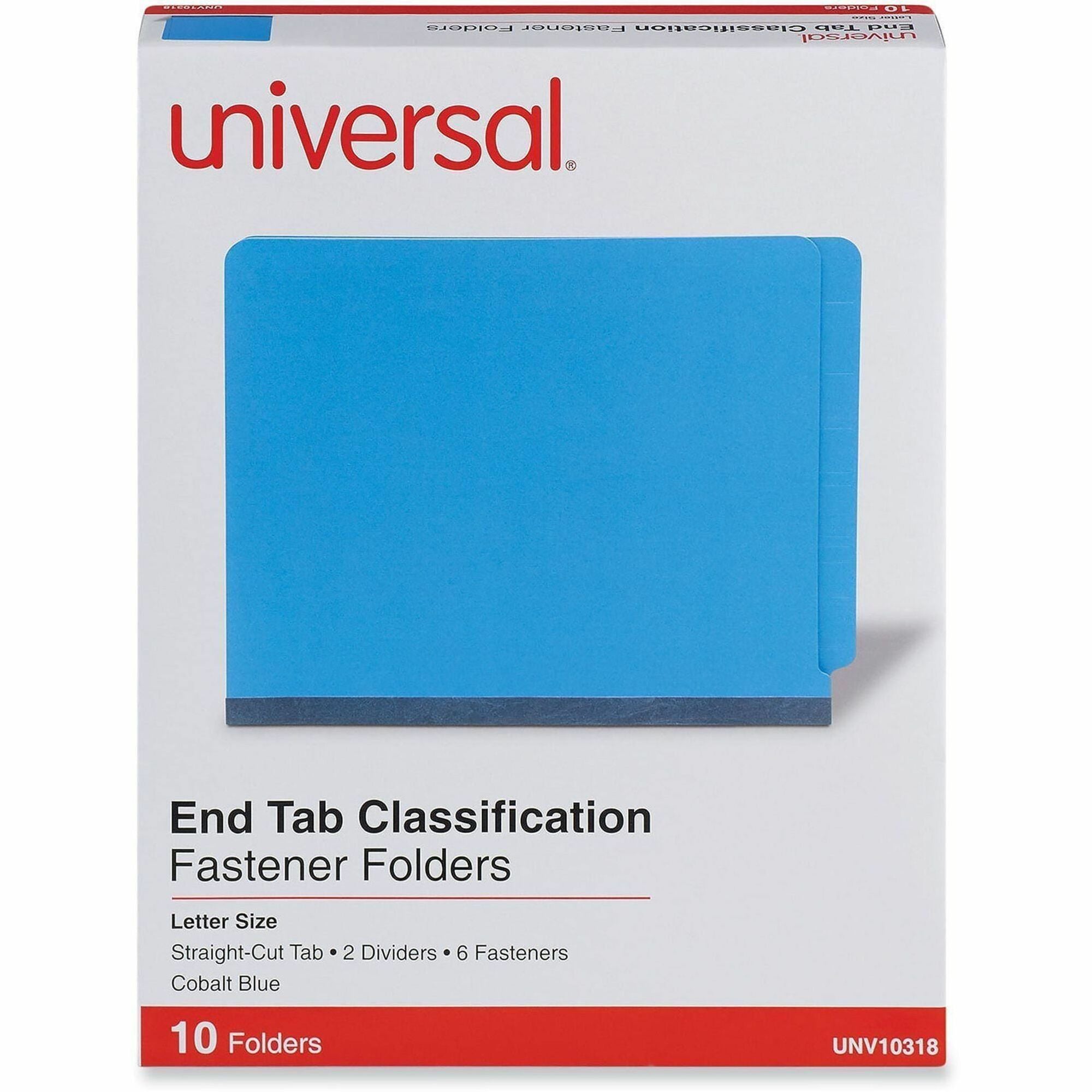 Deluxe Six-Section Pressboard End Tab Classification Folders, 2 Dividers, 6 Fasteners, Letter Size, Cobalt Blue, 10/Box