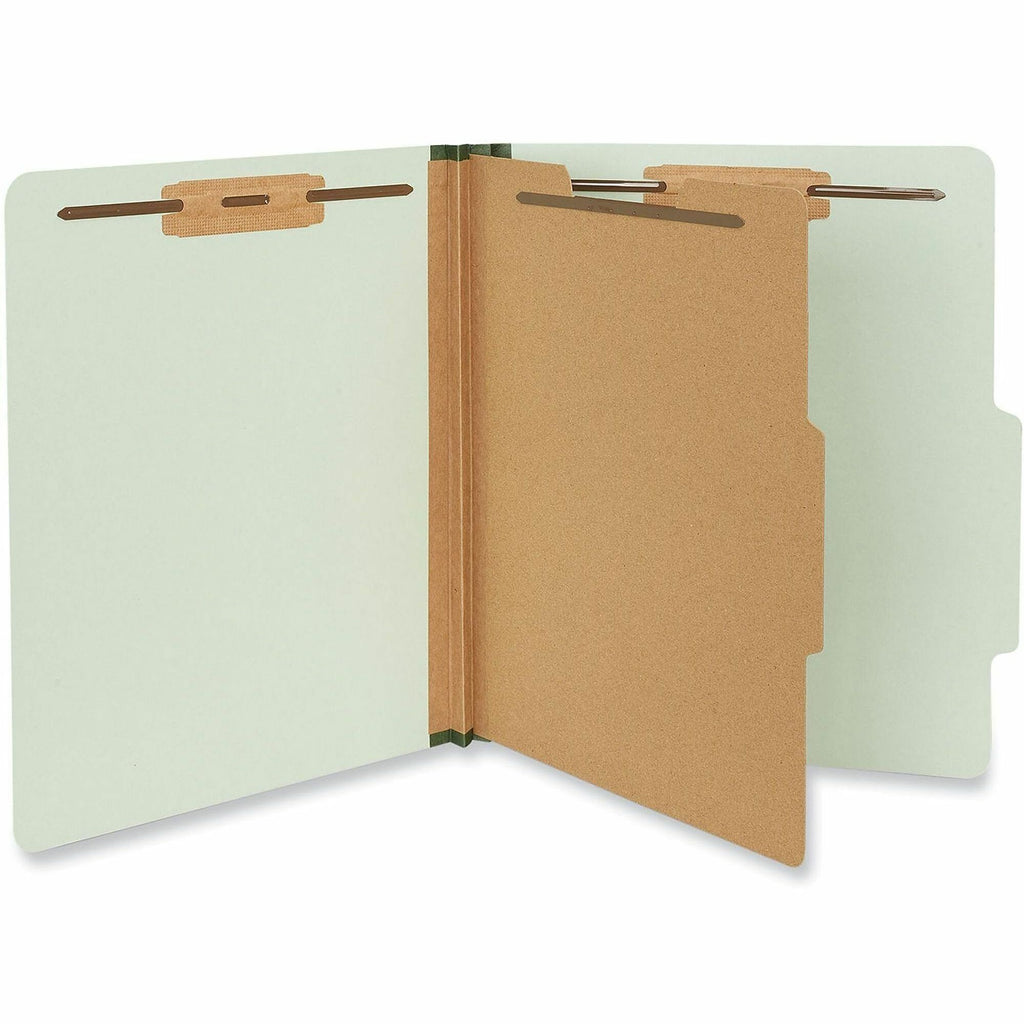 Four-Section Pressboard Classification Folders, 2" Expansion, 1 Divider, 4 Fasteners, Letter Size, Gray-Green, 10/Box