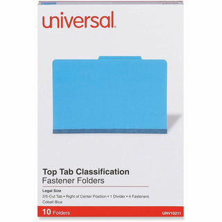 Bright Colored Pressboard Classification Folders, 2" Expansion, 1 Divider, 4 Fasteners, Legal Size, Cobalt Blue, 10/Box