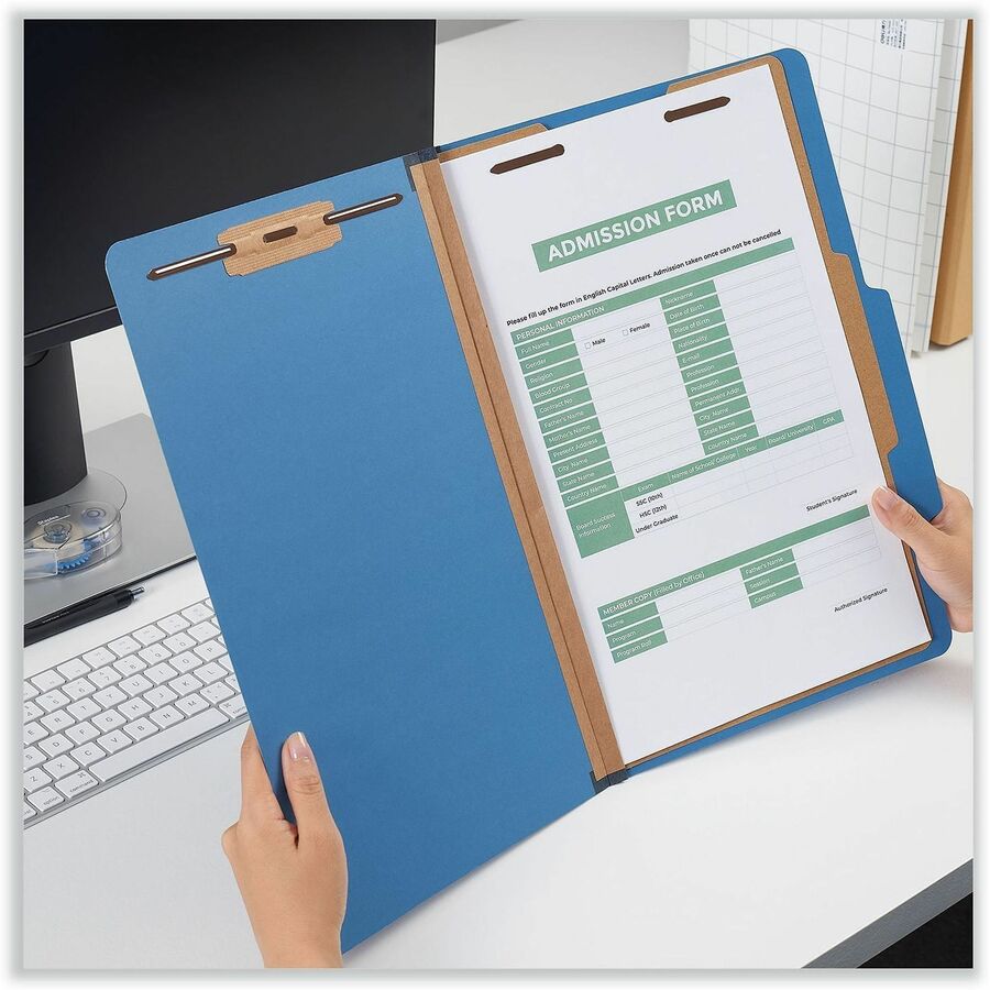 Bright Colored Pressboard Classification Folders, 2" Expansion, 1 Divider, 4 Fasteners, Legal Size, Cobalt Blue, 10/Box