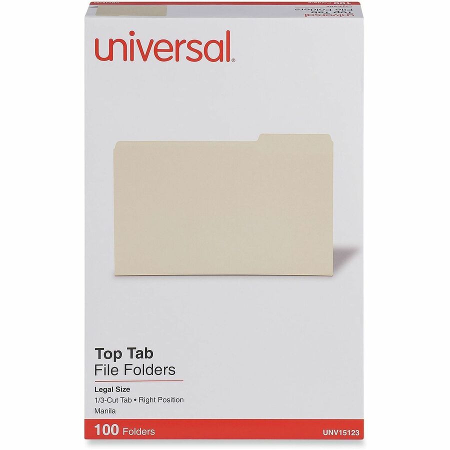 Top Tab File Folders, 1/3-Cut Tabs: Right Position, Legal Size, 0.75" Expansion, Manila, 100/Box