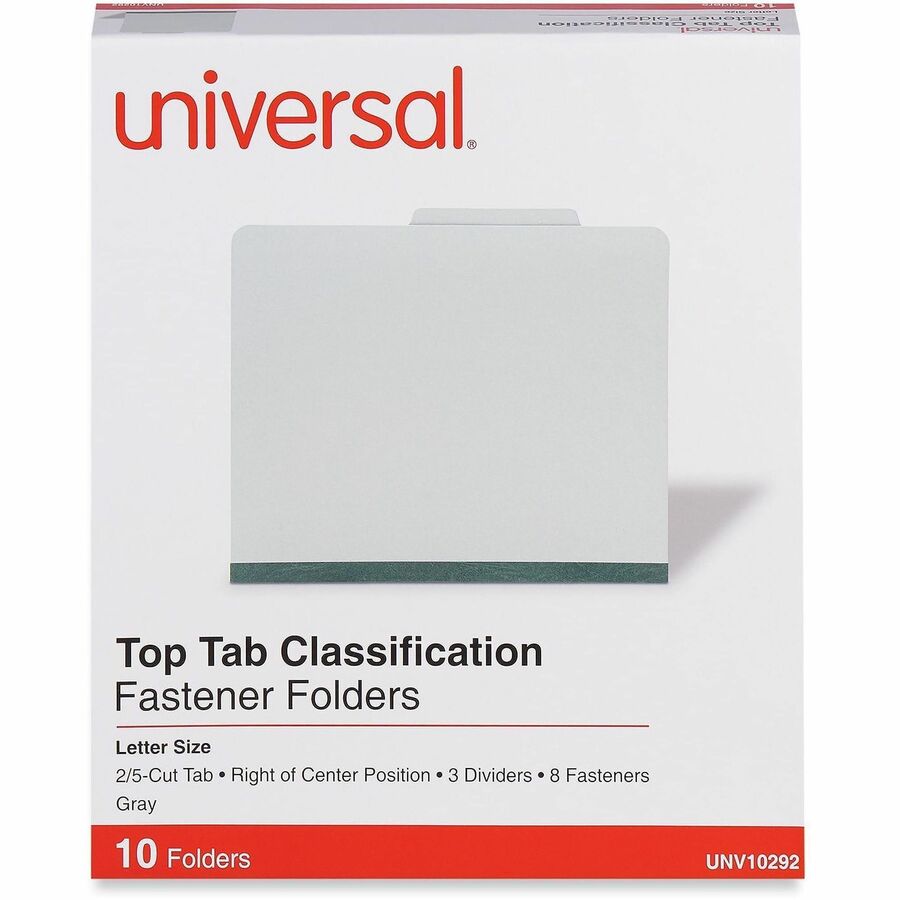Eight-Section Pressboard Classification Folders, 3" Expansion, 3 Dividers, 8 Fasteners, Letter Size, Gray Exterior, 10/Box