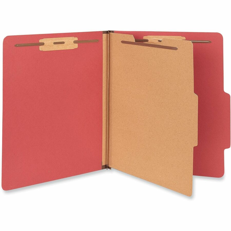 Bright Colored Pressboard Classification Folders, 2" Expansion, 1 Divider, 4 Fasteners, Letter Size, Ruby Red, 10/Box