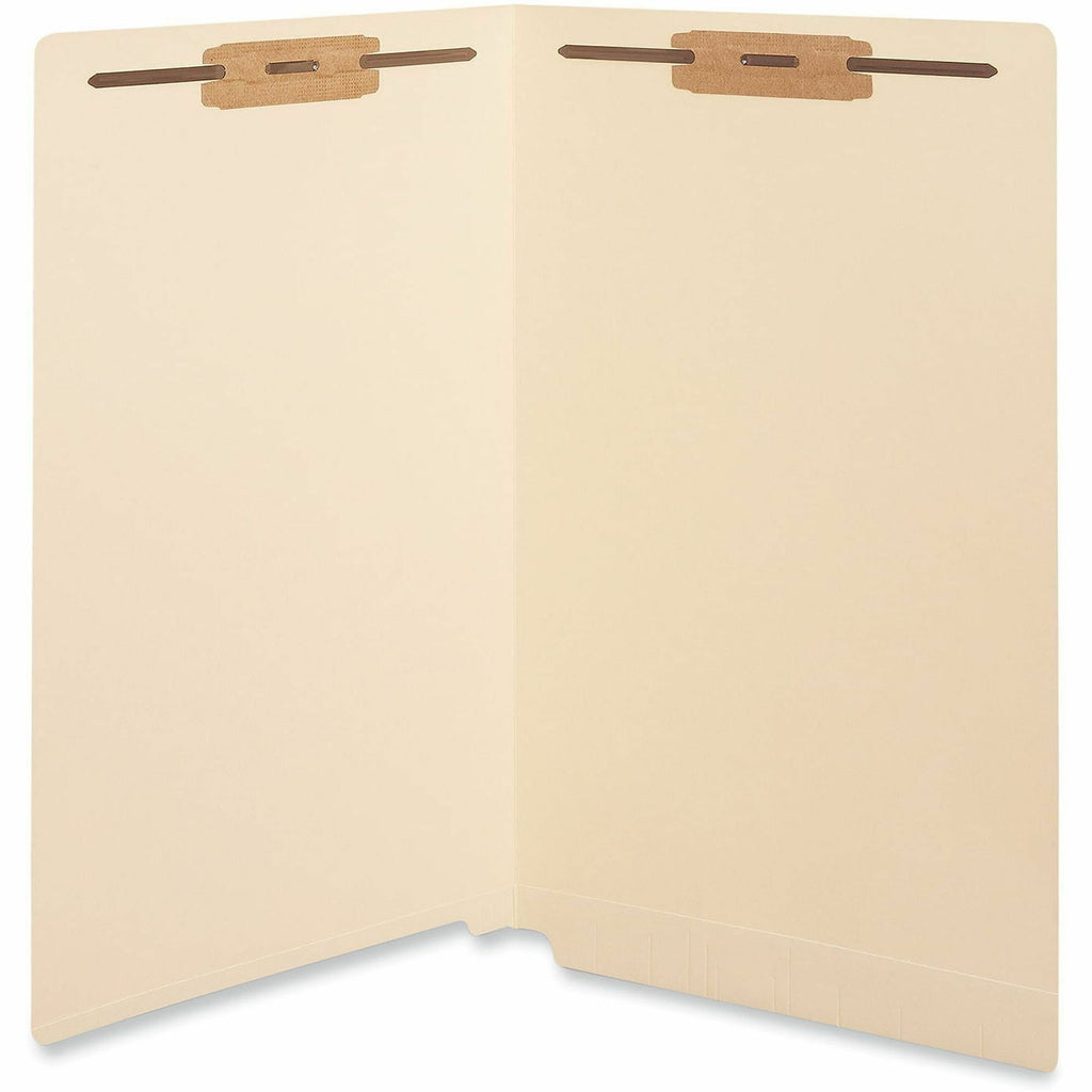 Reinforced End Tab Fastener Folders, 0.75" Expansion, 2 Fasteners, Legal Size, Manila Exterior, 50/Box