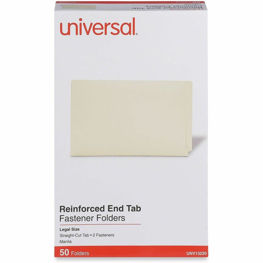 Reinforced End Tab Fastener Folders, 0.75" Expansion, 2 Fasteners, Legal Size, Manila Exterior, 50/Box