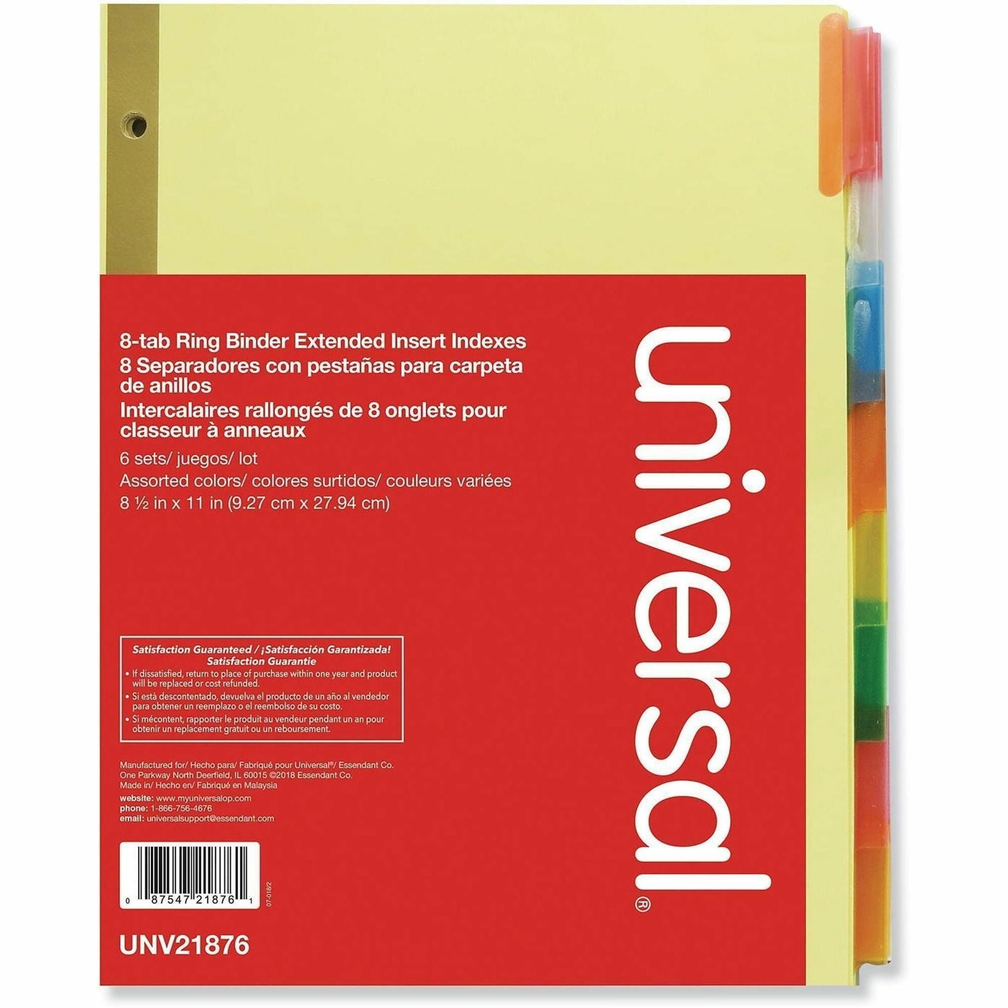 Deluxe Extended Insertable Tab Indexes, 8-Tab, 11 x 8.5, Buff, Assorted Tabs, 6 Sets