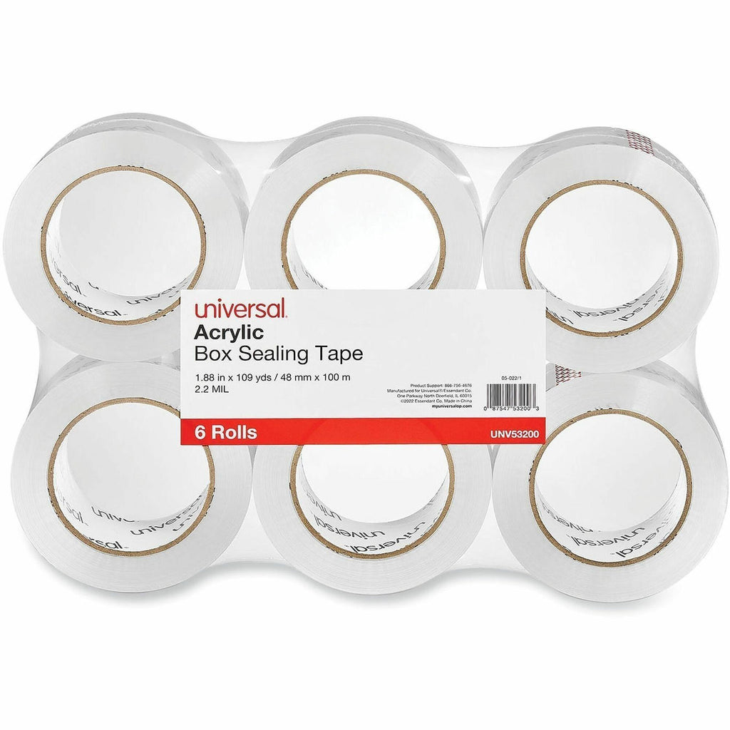 Deluxe General-Purpose Acrylic Box Sealing Tape, 2 mil, 3" Core, 1.88" x 109 yds, Clear, 6/Pack