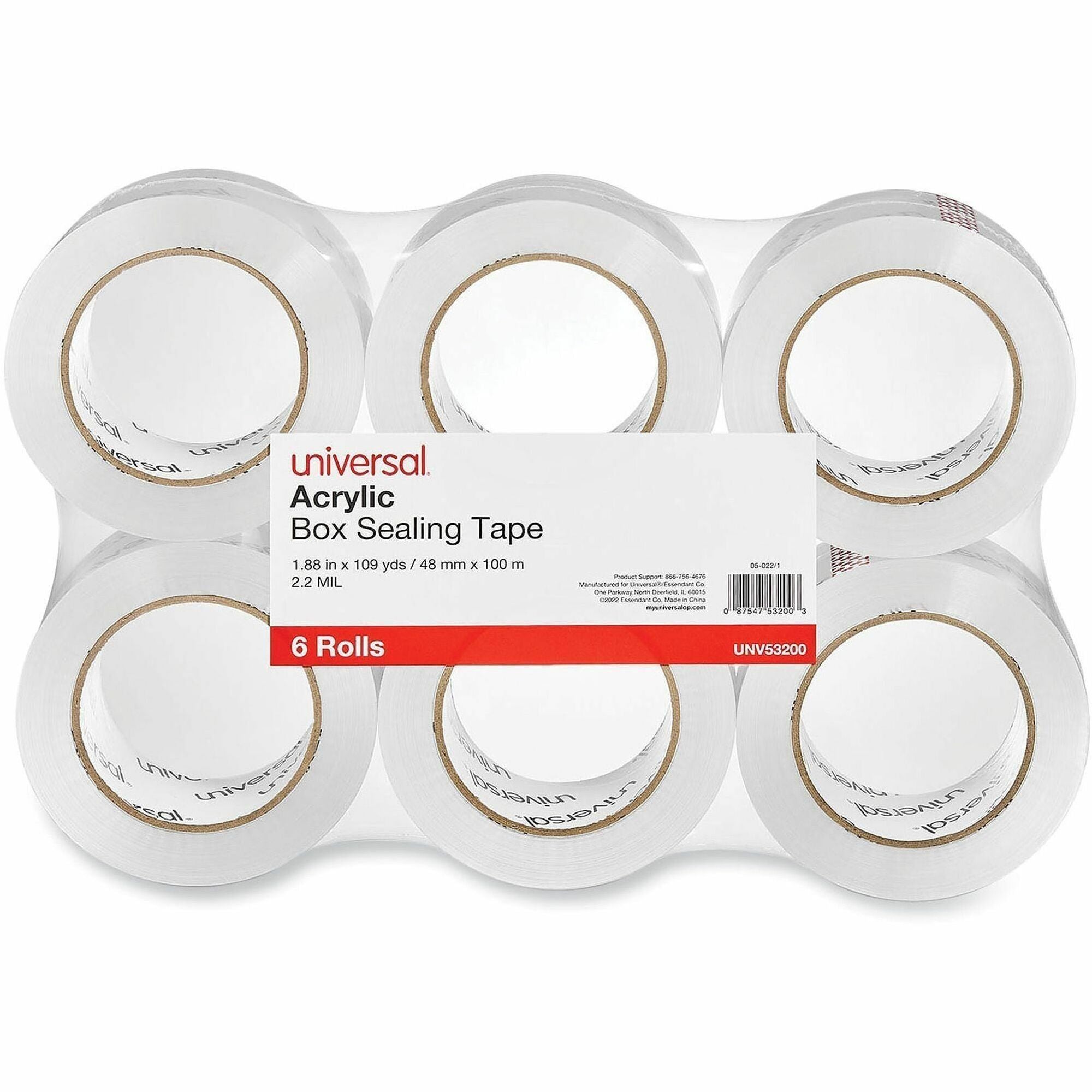 Deluxe General-Purpose Acrylic Box Sealing Tape, 2 mil, 3" Core, 1.88" x 109 yds, Clear, 6/Pack