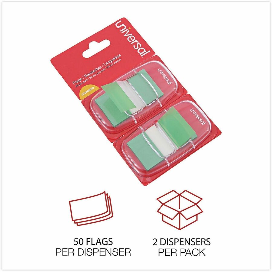 Page Flags, Green, 50 Flags/Dispenser, 2 Dispensers/Pack