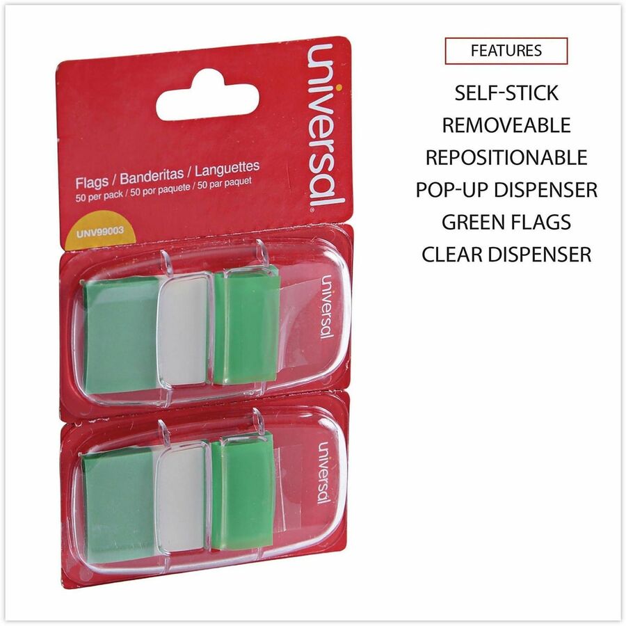 Page Flags, Green, 50 Flags/Dispenser, 2 Dispensers/Pack