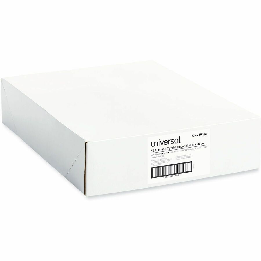 Deluxe Tyvek Expansion Envelopes, Open-End, 2" Capacity, #13 1/2, Square Flap, Self-Adhesive Closure, 10 x 13, White, 100/Box