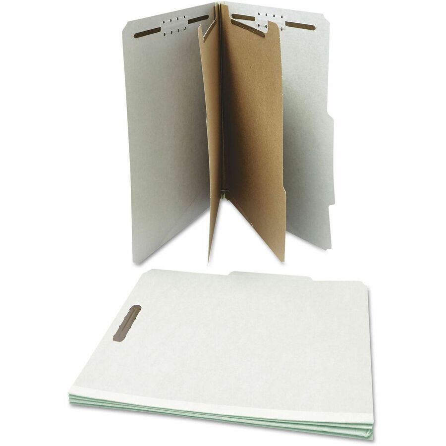 Six-Section Pressboard Classification Folders, 2" Expansion, 2 Dividers, 6 Fasteners, Letter Size, Gray Exterior, 10/Box