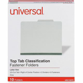 Six-Section Pressboard Classification Folders, 2" Expansion, 2 Dividers, 6 Fasteners, Letter Size, Gray Exterior, 10/Box
