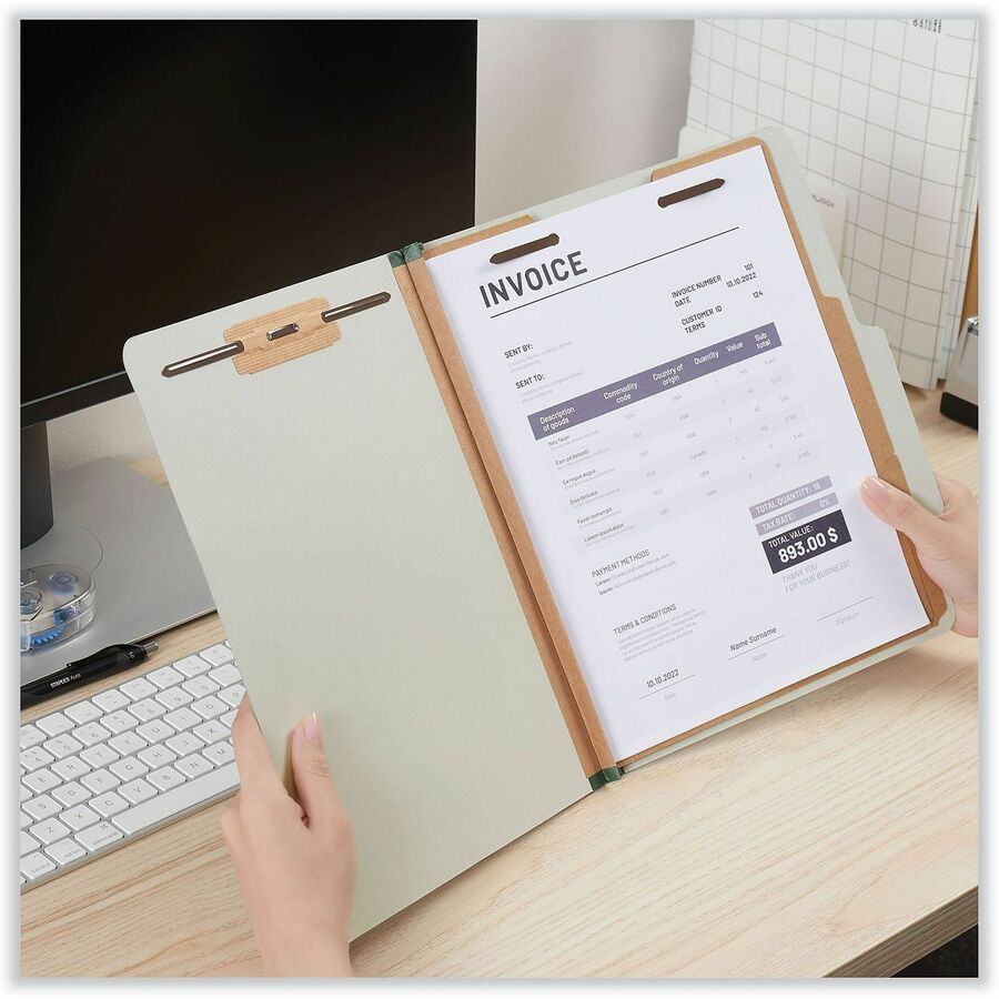 Six-Section Pressboard Classification Folders, 2" Expansion, 2 Dividers, 6 Fasteners, Letter Size, Gray Exterior, 10/Box