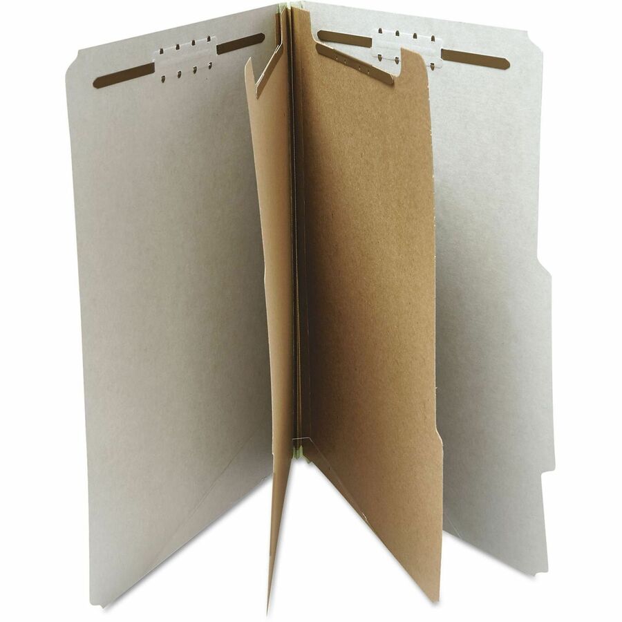 Six-Section Pressboard Classification Folders, 2" Expansion, 2 Dividers, 6 Fasteners, Letter Size, Gray Exterior, 10/Box