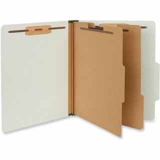 Six-Section Pressboard Classification Folders, 2" Expansion, 2 Dividers, 6 Fasteners, Letter Size, Gray Exterior, 10/Box