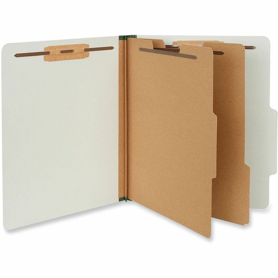Six-Section Pressboard Classification Folders, 2" Expansion, 2 Dividers, 6 Fasteners, Letter Size, Gray Exterior, 10/Box