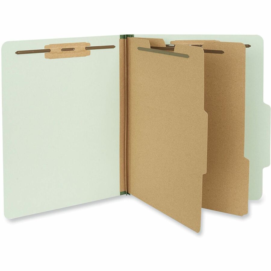 Six-Section Pressboard Classification Folders, 2" Expansion, 2 Dividers, 6 Fasteners, Letter Size, Gray-Green, 10/Box