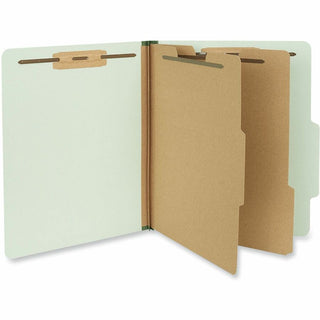 Six-Section Pressboard Classification Folders, 2" Expansion, 2 Dividers, 6 Fasteners, Letter Size, Gray-Green, 10/Box