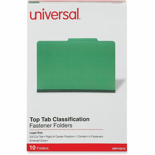 Bright Colored Pressboard Classification Folders, 2" Expansion, 1 Divider, 4 Fasteners, Legal Size, Emerald Green, 10/Box