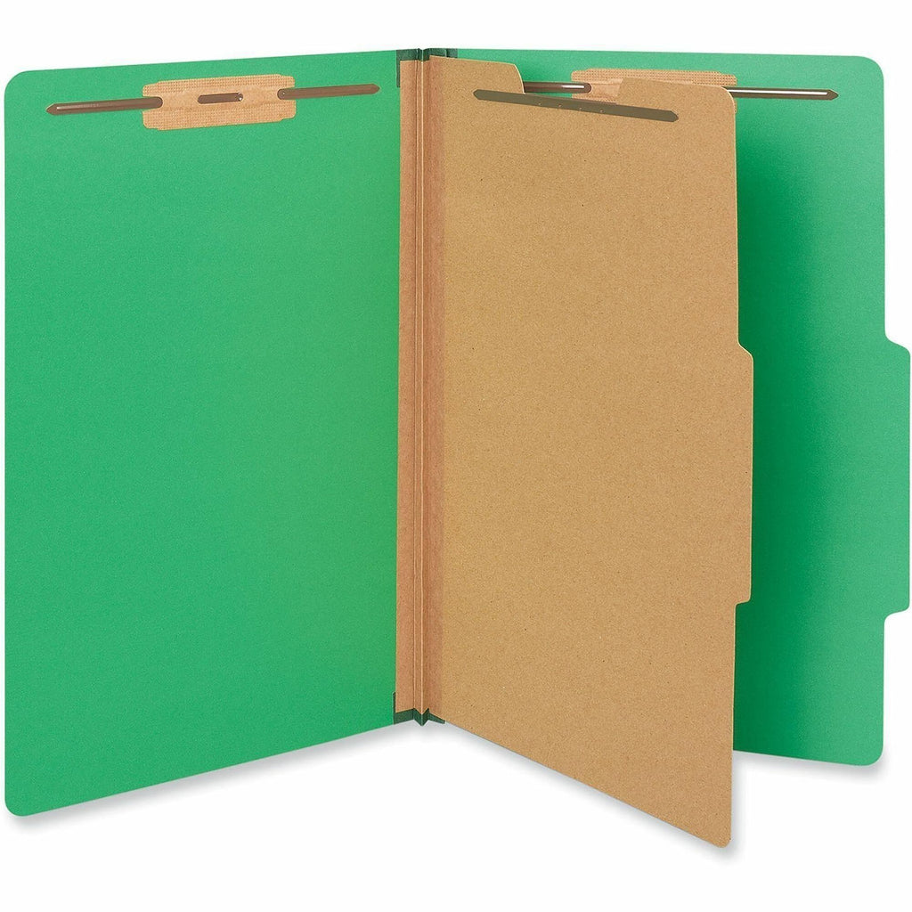 Bright Colored Pressboard Classification Folders, 2" Expansion, 1 Divider, 4 Fasteners, Legal Size, Emerald Green, 10/Box