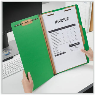 Bright Colored Pressboard Classification Folders, 2" Expansion, 1 Divider, 4 Fasteners, Legal Size, Emerald Green, 10/Box
