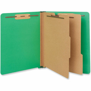 Deluxe Six-Section Pressboard End Tab Classification Folders, 2 Dividers, 6 Fasteners, Letter Size, Green, 10/Box