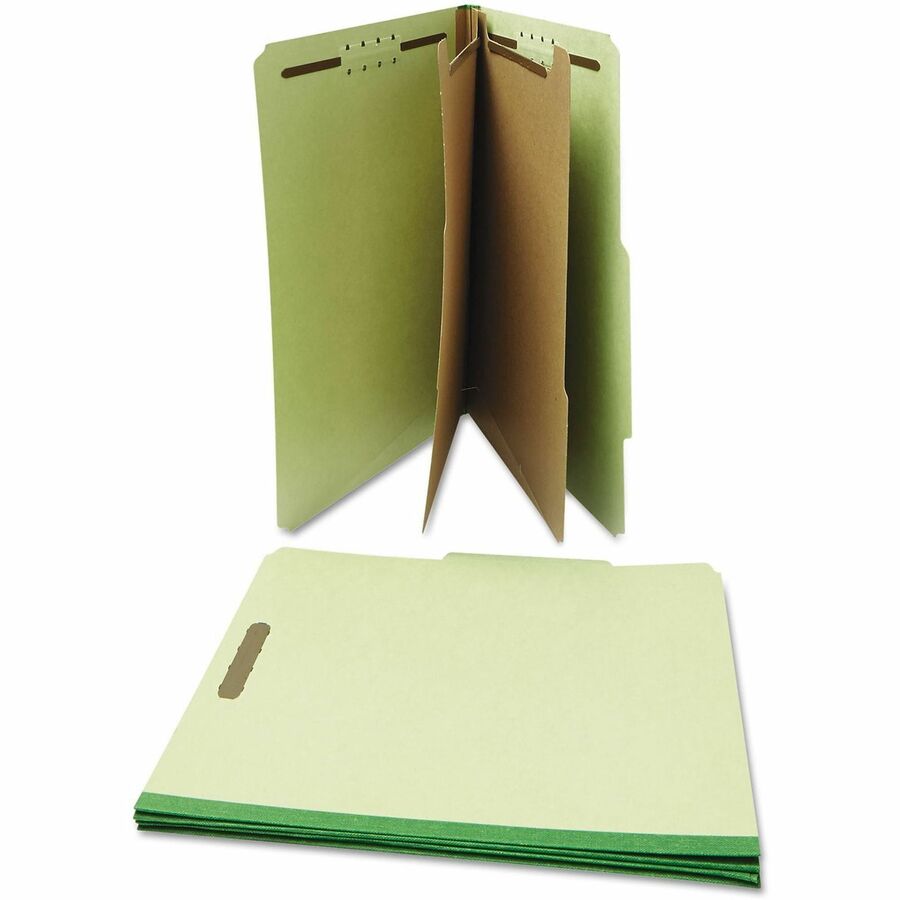 Six-Section Pressboard Classification Folders, 2" Expansion, 2 Dividers, 6 Fasteners, Letter Size, Green Exterior, 10/Box