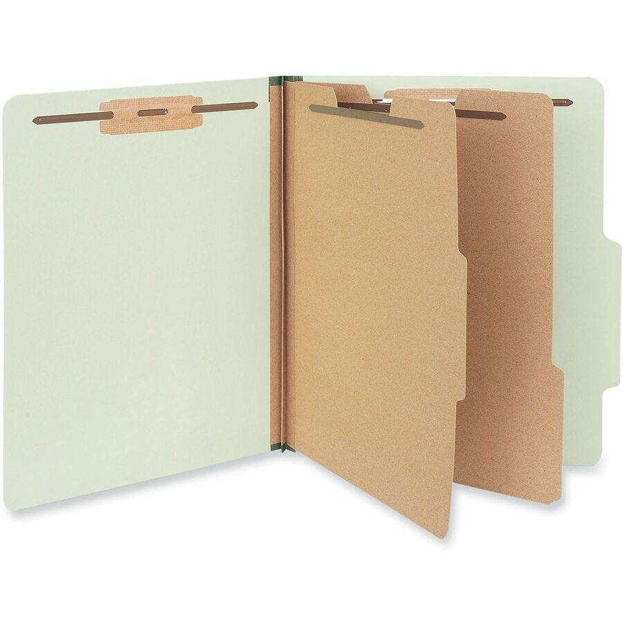 Six-Section Pressboard Classification Folders, 2" Expansion, 2 Dividers, 6 Fasteners, Letter Size, Green Exterior, 10/Box