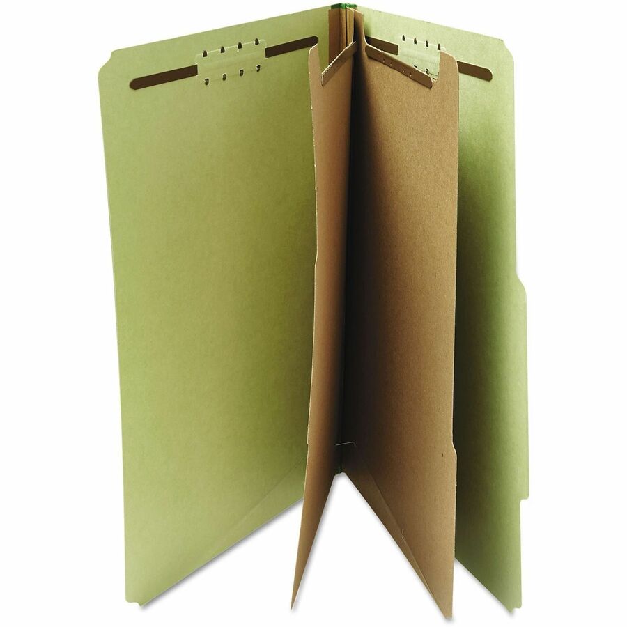 Six-Section Pressboard Classification Folders, 2" Expansion, 2 Dividers, 6 Fasteners, Letter Size, Green Exterior, 10/Box