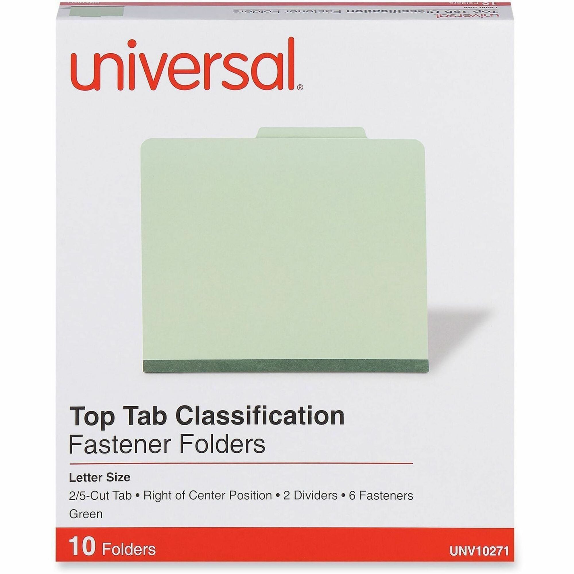 Six-Section Pressboard Classification Folders, 2" Expansion, 2 Dividers, 6 Fasteners, Letter Size, Green Exterior, 10/Box
