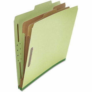 Six-Section Pressboard Classification Folders, 2" Expansion, 2 Dividers, 6 Fasteners, Letter Size, Green Exterior, 10/Box