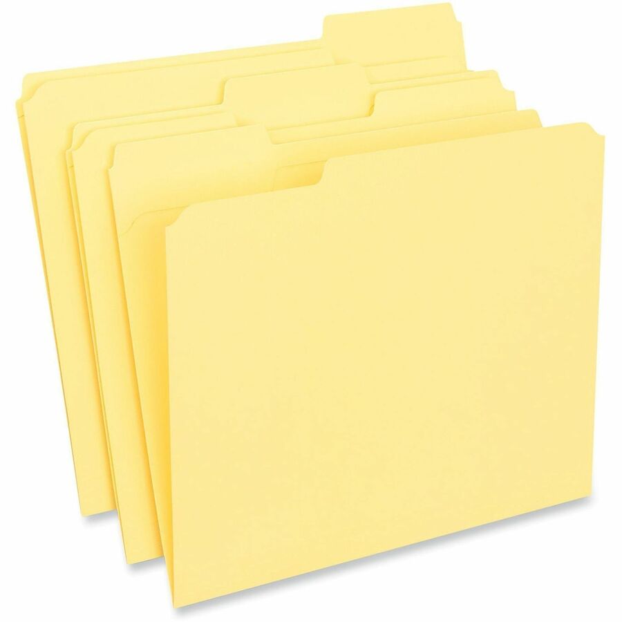 Reinforced Top-Tab File Folders, 1/3-Cut Tabs: Assorted, Letter Size, 1" Expansion, Yellow, 100/Box