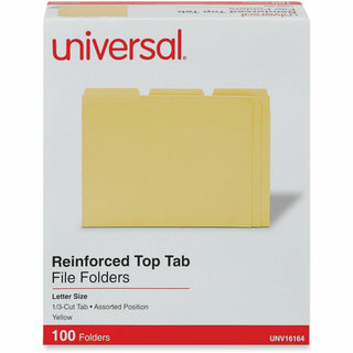 Reinforced Top-Tab File Folders, 1/3-Cut Tabs: Assorted, Letter Size, 1" Expansion, Yellow, 100/Box