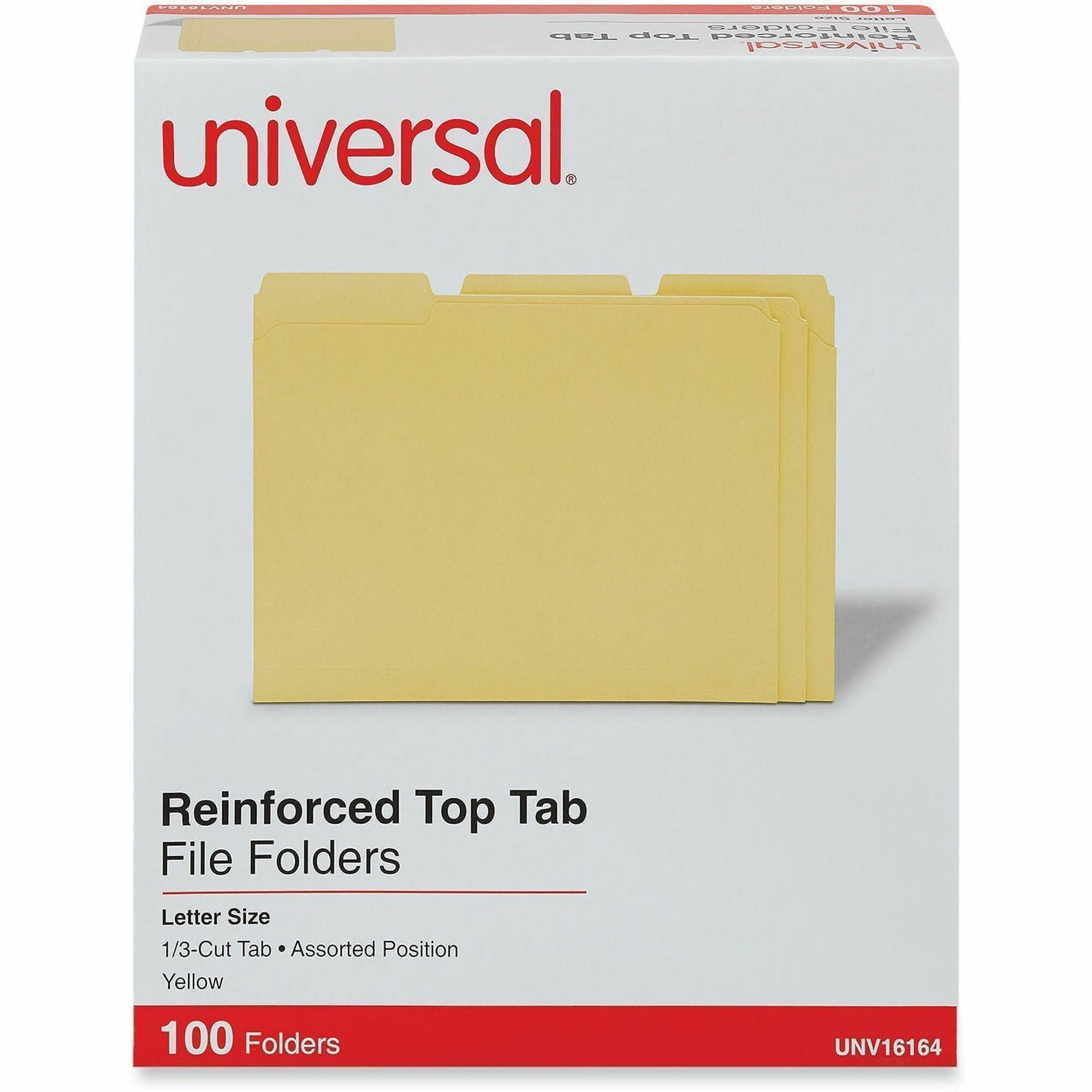 Reinforced Top-Tab File Folders, 1/3-Cut Tabs: Assorted, Letter Size, 1" Expansion, Yellow, 100/Box