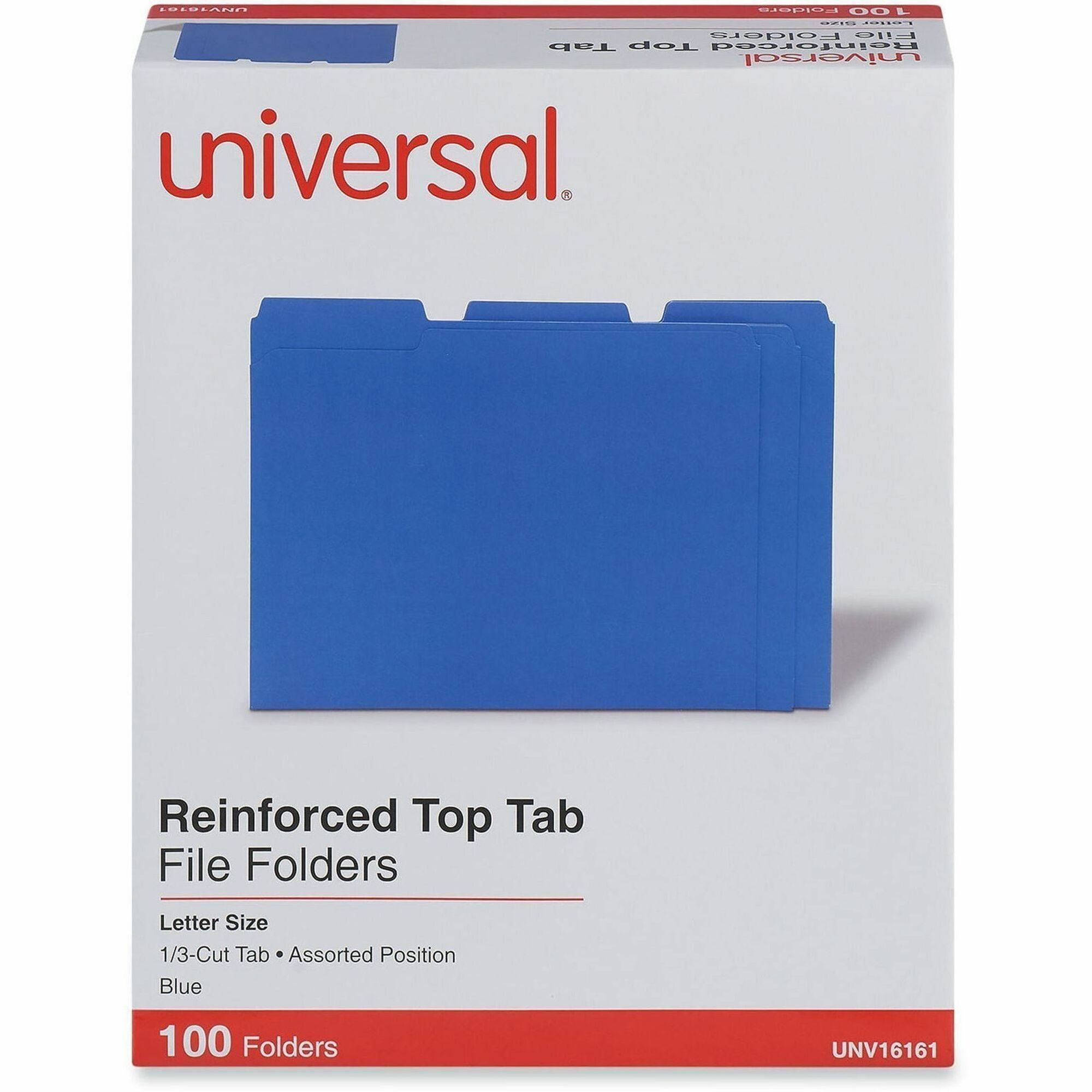 Reinforced Top-Tab File Folders, 1/3-Cut Tabs: Assorted, Letter Size, 1" Expansion, Blue, 100/Box