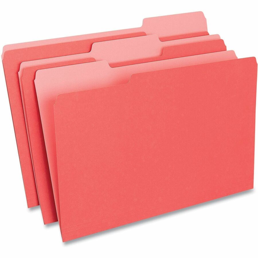 Deluxe Colored Top Tab File Folders, 1/3-Cut Tabs: Assorted, Legal Size, Red/Light Red, 100/Box