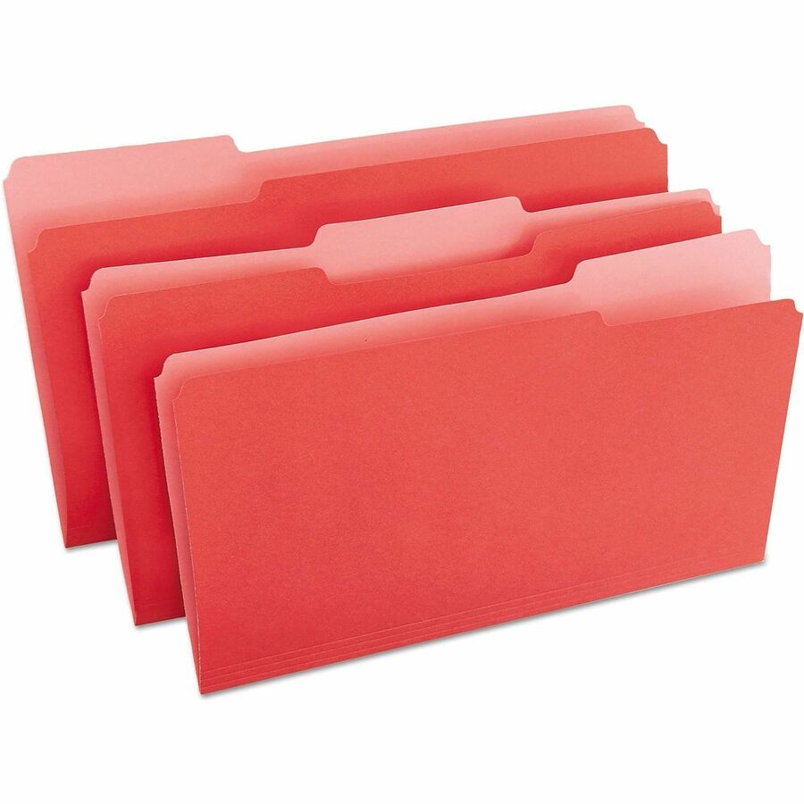 Deluxe Colored Top Tab File Folders, 1/3-Cut Tabs: Assorted, Legal Size, Red/Light Red, 100/Box