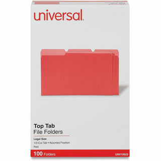Deluxe Colored Top Tab File Folders, 1/3-Cut Tabs: Assorted, Legal Size, Red/Light Red, 100/Box