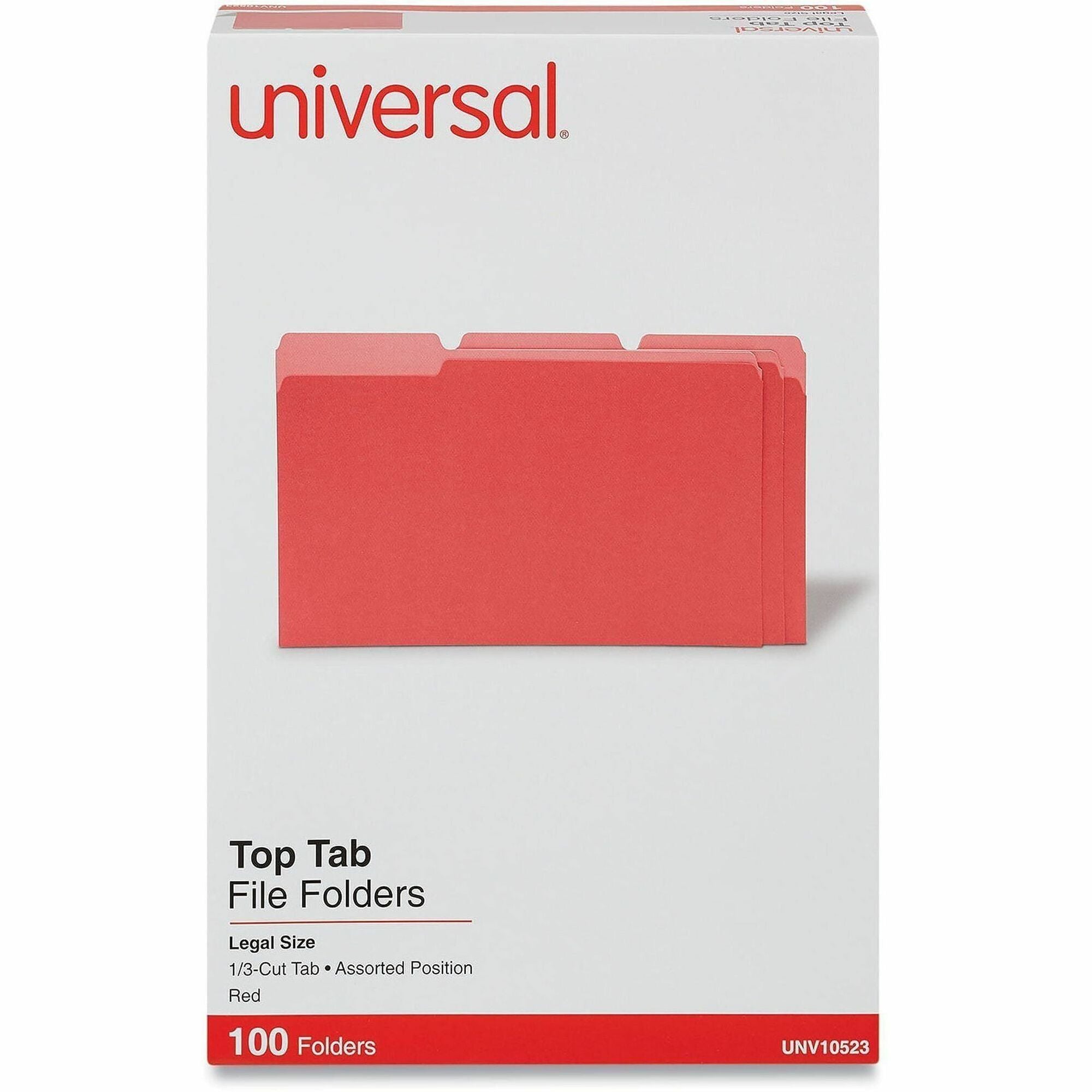 Deluxe Colored Top Tab File Folders, 1/3-Cut Tabs: Assorted, Legal Size, Red/Light Red, 100/Box